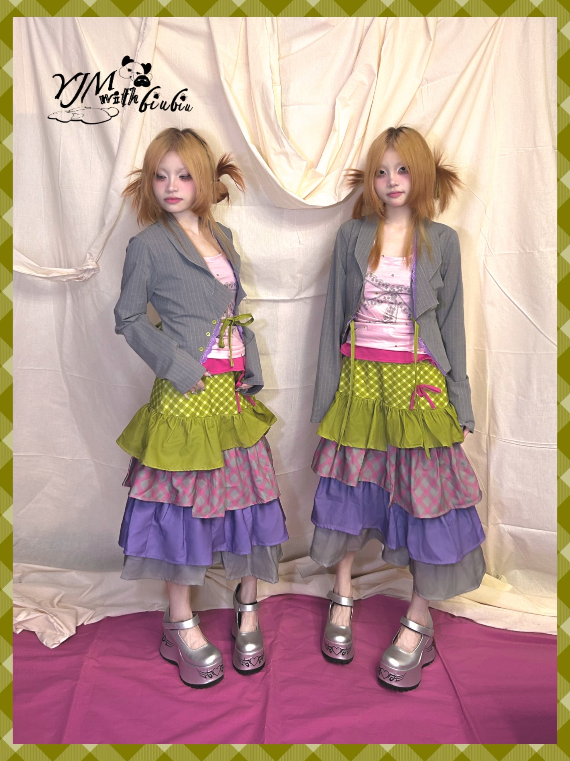YJM with biubiu Cement Matcha Cake Layered Skirt – Harajuku Y2K Irregular Midi Skirt SKIRT YJM with biubiu