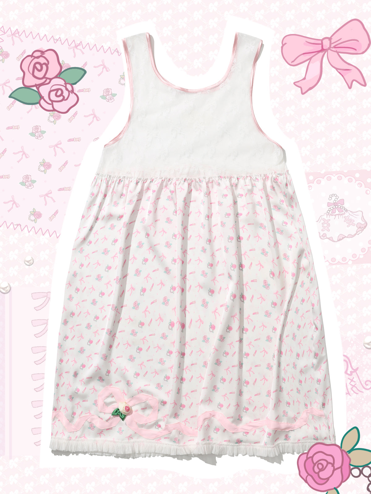 Shishihshop Sleeveless Dress | Harajuku Ribbon Lace Overlay Dress dress shishihshop