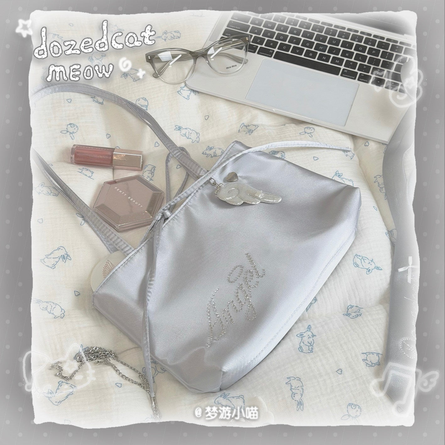 Angel Rhinestone Satin Shoulder Bag | Y2K Kawaii Sparkly Handbag bag Sleepwalking Cat