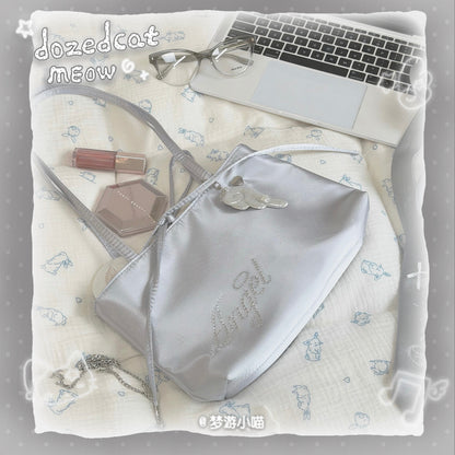 Angel Rhinestone Satin Shoulder Bag | Y2K Kawaii Sparkly Handbag bag Sleepwalking Cat