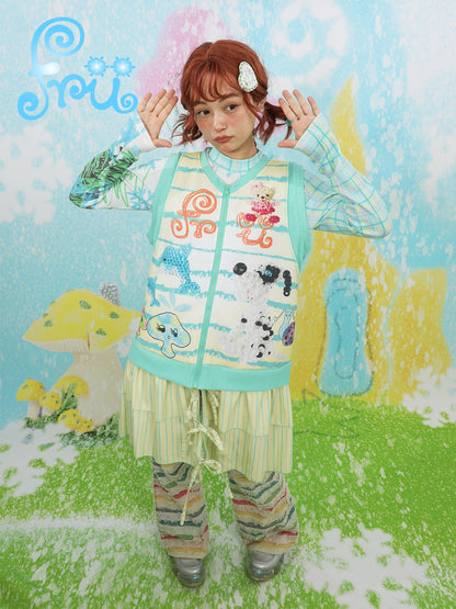 frufru Snow Farm Vest Dress | Harajuku Patchwork Knit Dress | Green Sleeveless Jumper