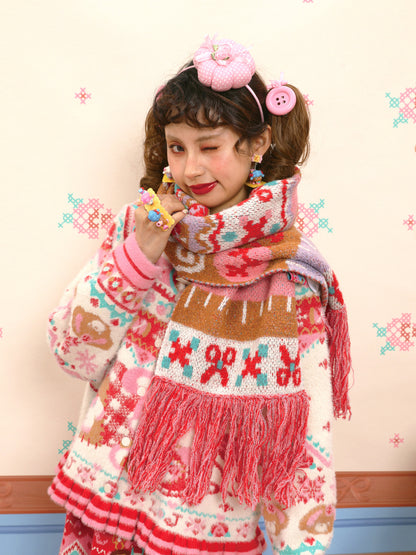 Lutra Jump - Decora Bunny Knit Fringe Scarf scarf Lutra Jump