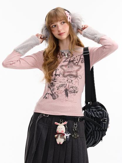 ziziFei - Girly Punk Knit Doodle Top shirt ziziFei