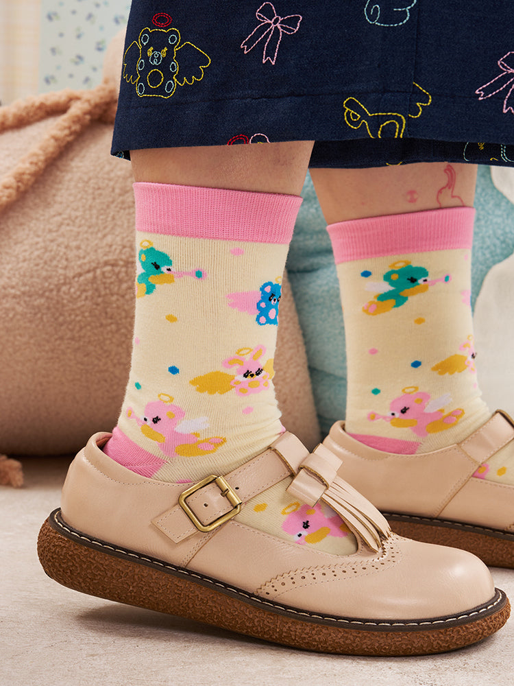 NIKKOU Kawaii Colorful Crew Socks | Harajuku Angel Bear Knit Socks sock Nikkou home
