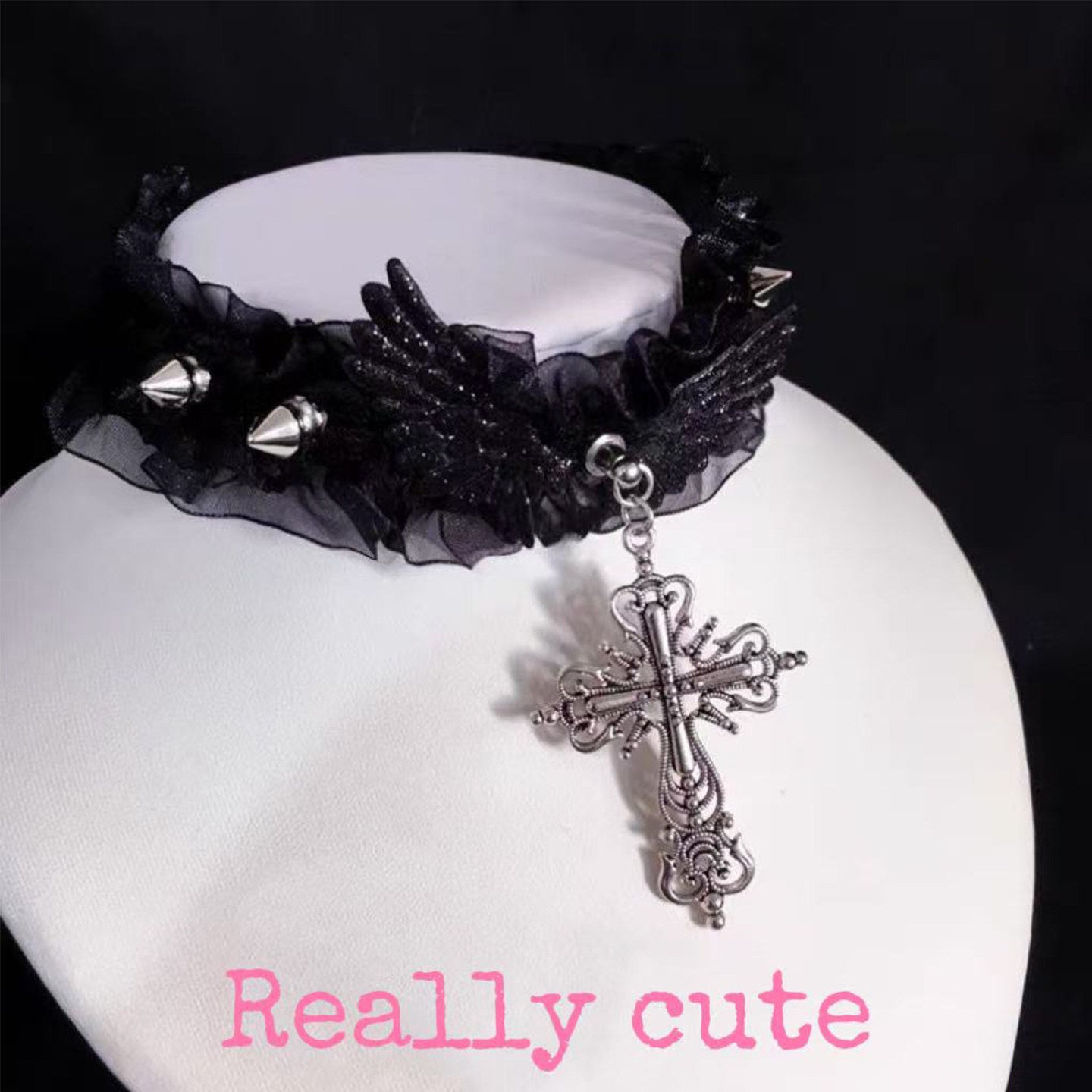 Lace Gothic Cross Wing Choker necklace really cute