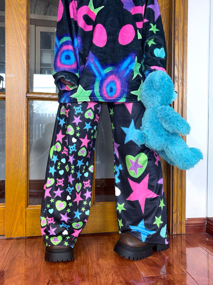 LEERROO - Harajuku Y2K Fleece Wide Leg Pants pants Leerroo
