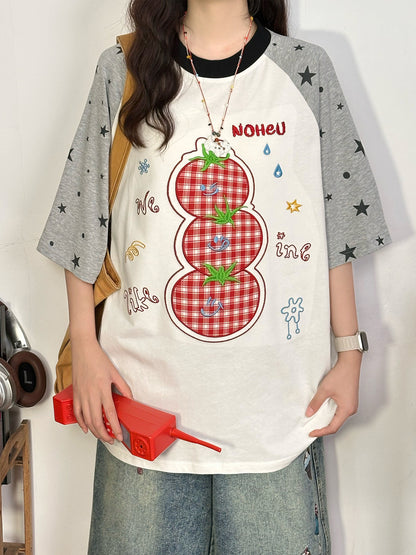 Star Tomato Patchwork Raglan Embroidered Tee tee soldout Grey S