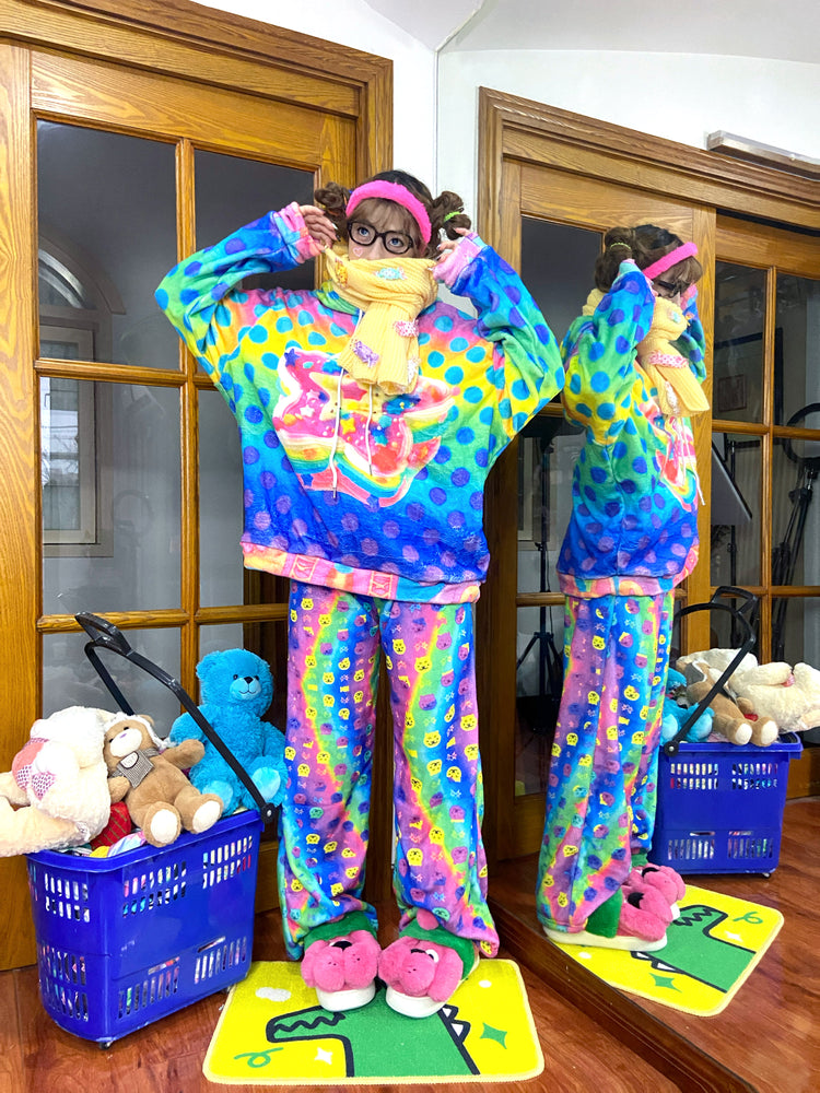 Leerroo - Decora Kei Rainbow Cat Fleece Pants pants Leerroo