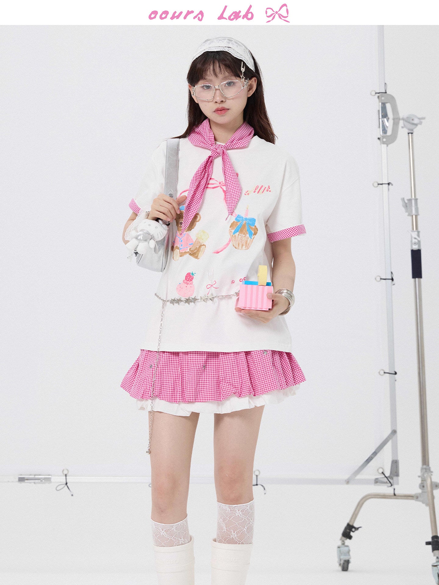 OOURSLAB - Bear Print Oversized Tee with Tie shirt OOURSLAB