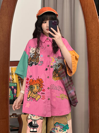 Retro Cartoon Patchwork Shirt shirt soldout