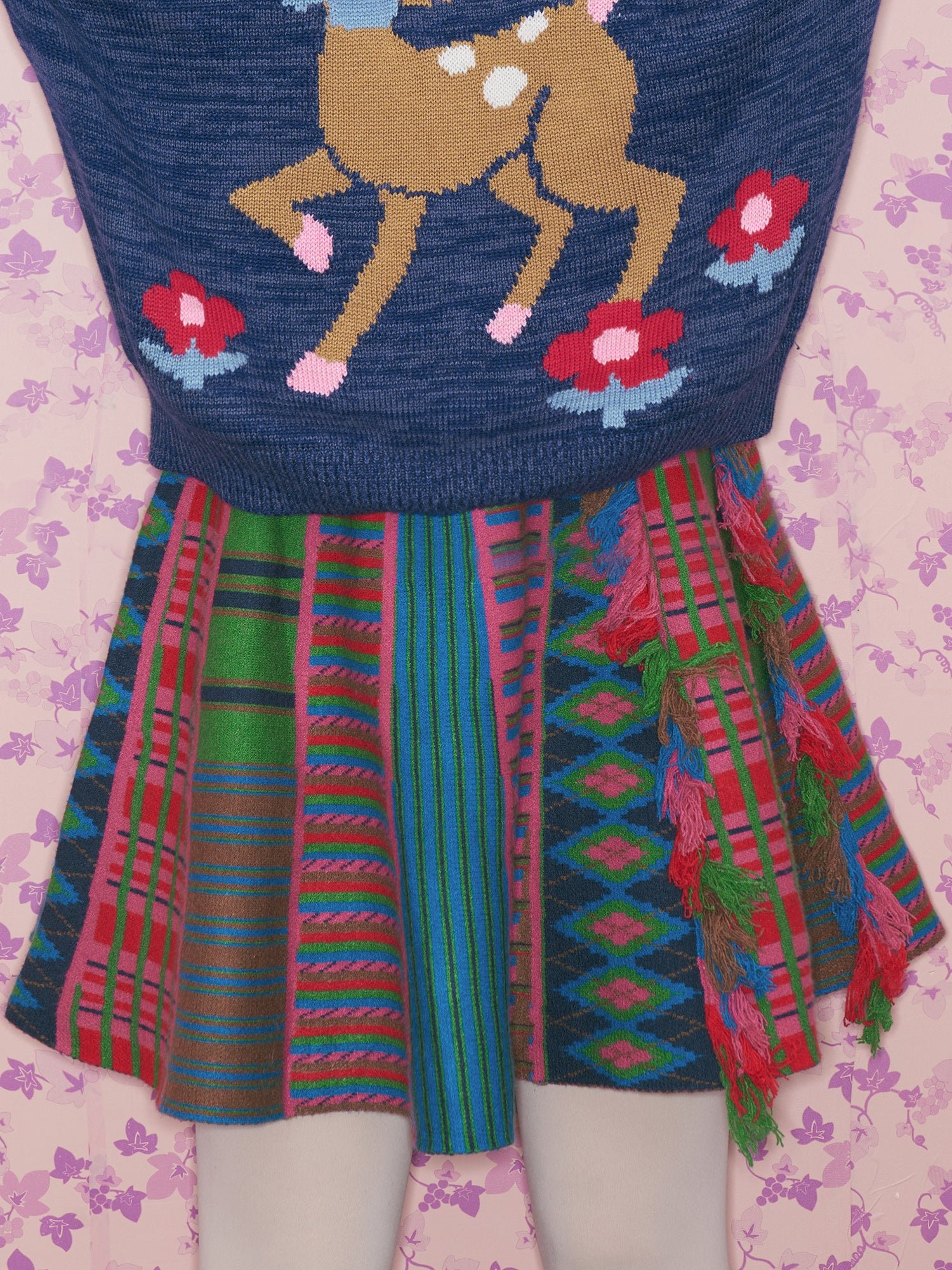 tntntutu - Kawaii Colorful Plaid Knit Fringe Skirt skirt tntntutu