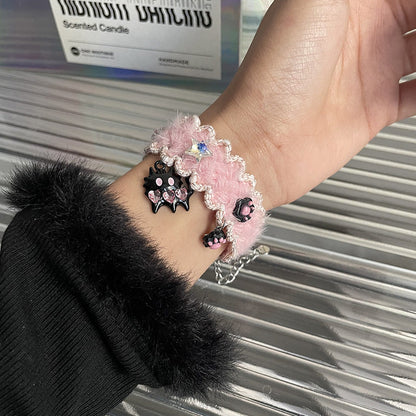 Kiwi Store - Y2K Black Cat PinkFuzzy Choker & Bracelet necklace kiwi store