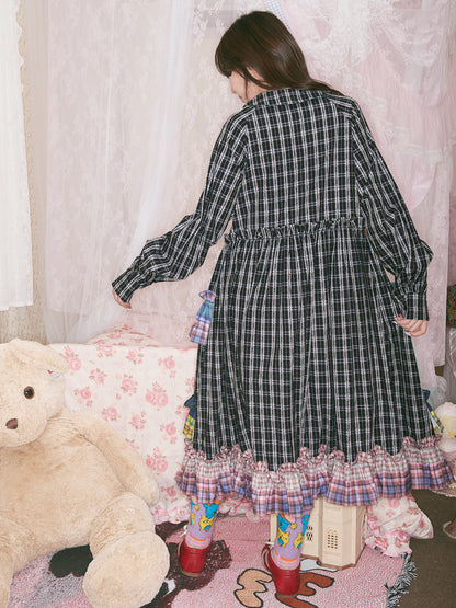 tntntutu - Dopamine Colorblock Plaid Dress Kawaii Ruffle Wave Hem Dress dress tntntutu