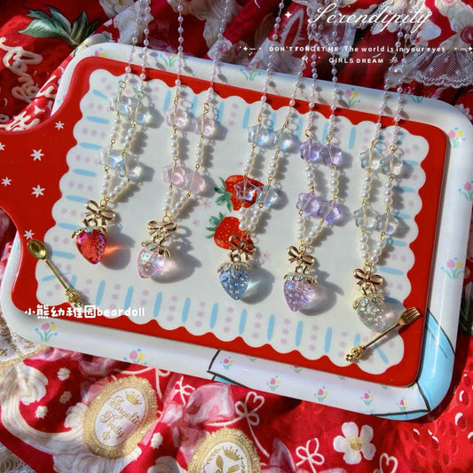 Bear Doll - Strawberry Bow Beaded Necklace necklace Bear Doll