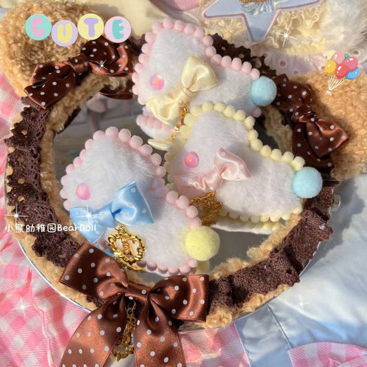 Bear Doll - Kawaii Fluffy Bunny Bow Hair Clip hair clip Bear Doll