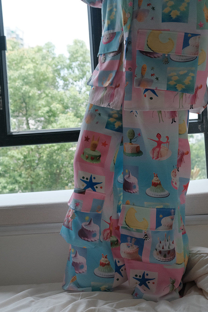 No Blue Today - Dream Cake Print Wide Leg Pants pants No Blue Today