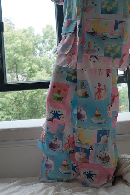 No Blue Today - Dream Cake Print Wide Leg Pants pants No Blue Today