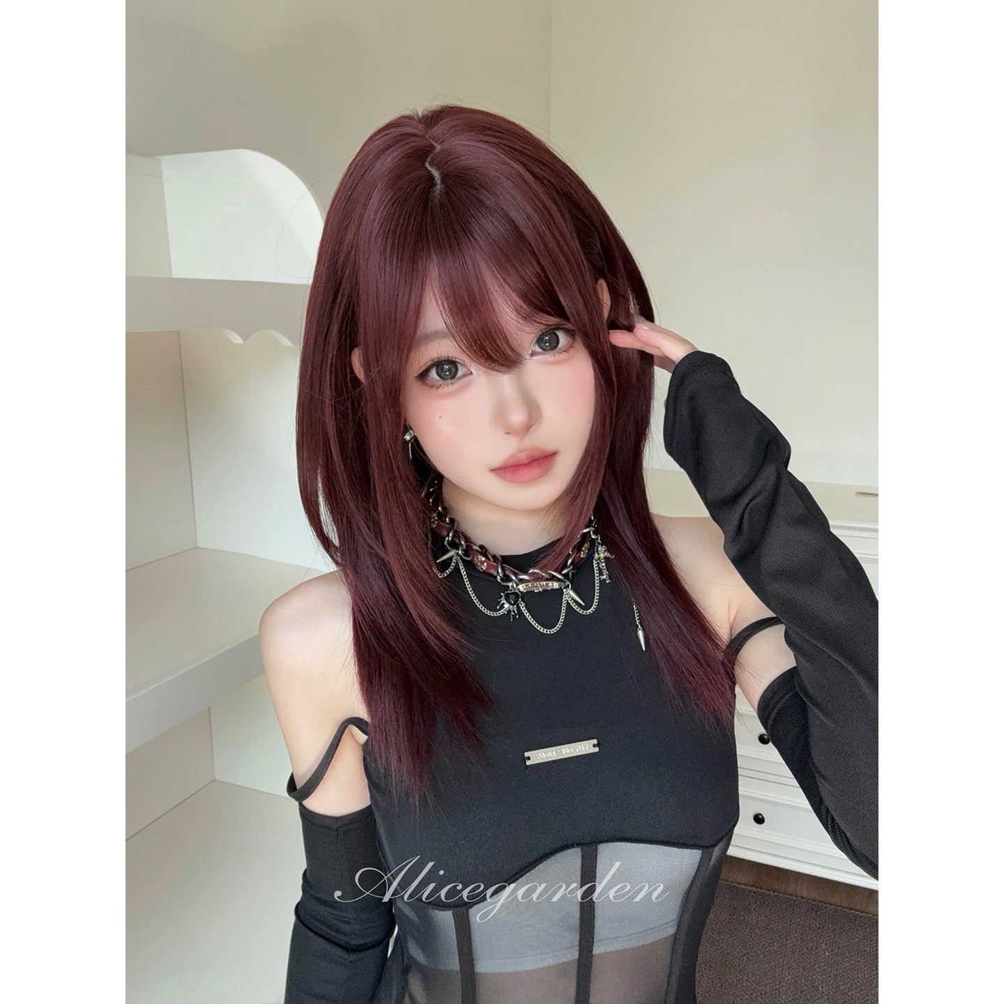 Alice Garden - Wine Red Mid-Length Wig wig Alice Garden