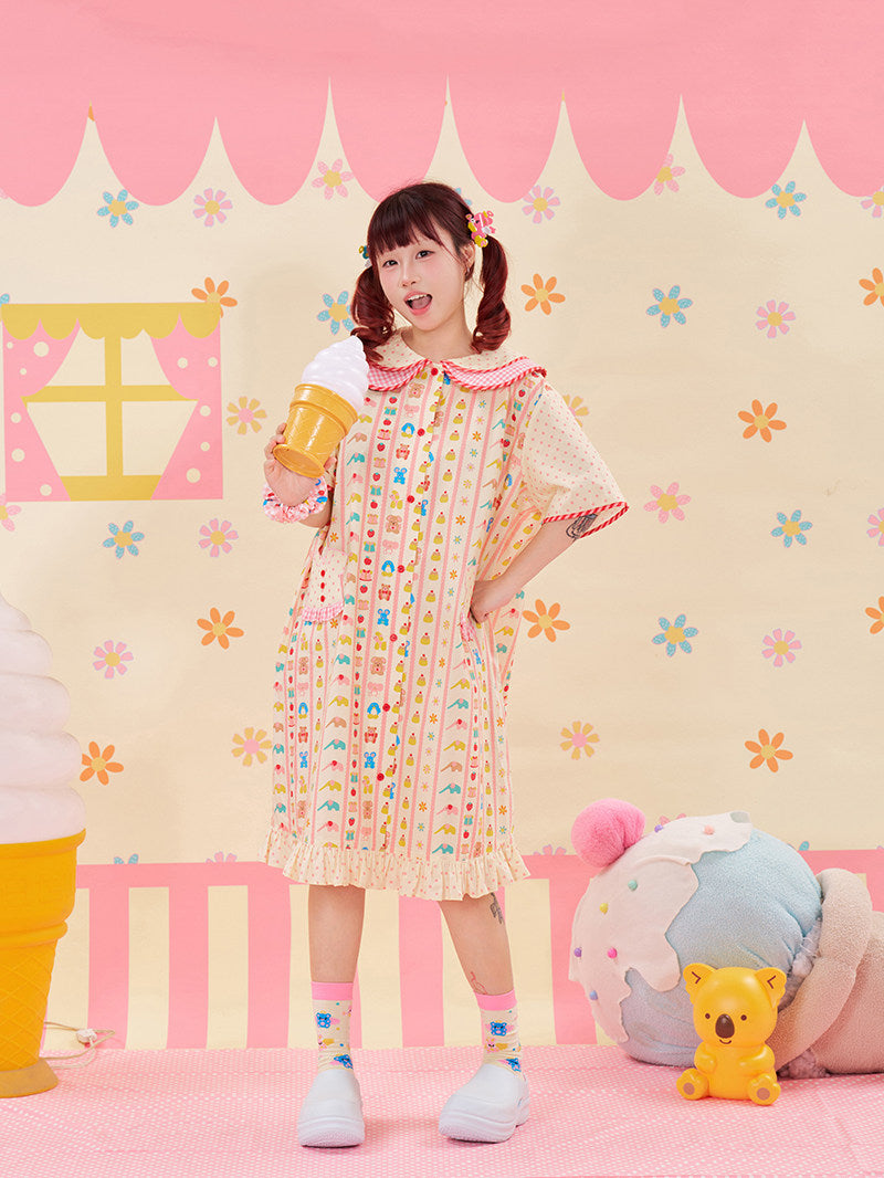 NIKKOU - Animal Print Lace Shirt Dress dress Nikkou home