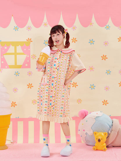 NIKKOU - Animal Print Lace Shirt Dress dress Nikkou home