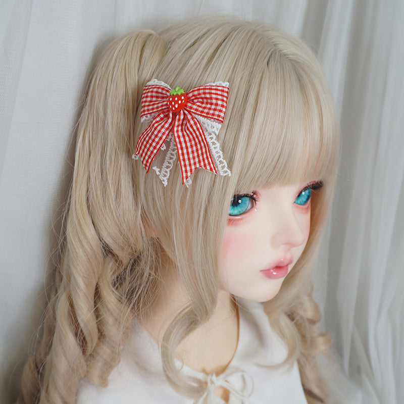 Maojiang Kawaii Plaid Strawberry Bow Clip hair clip maojiang