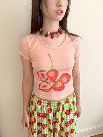 FRUITS - Strawberry Print Fitted T-Shirt | Kawaii Japanese Style Cute Top tshirt Fruits