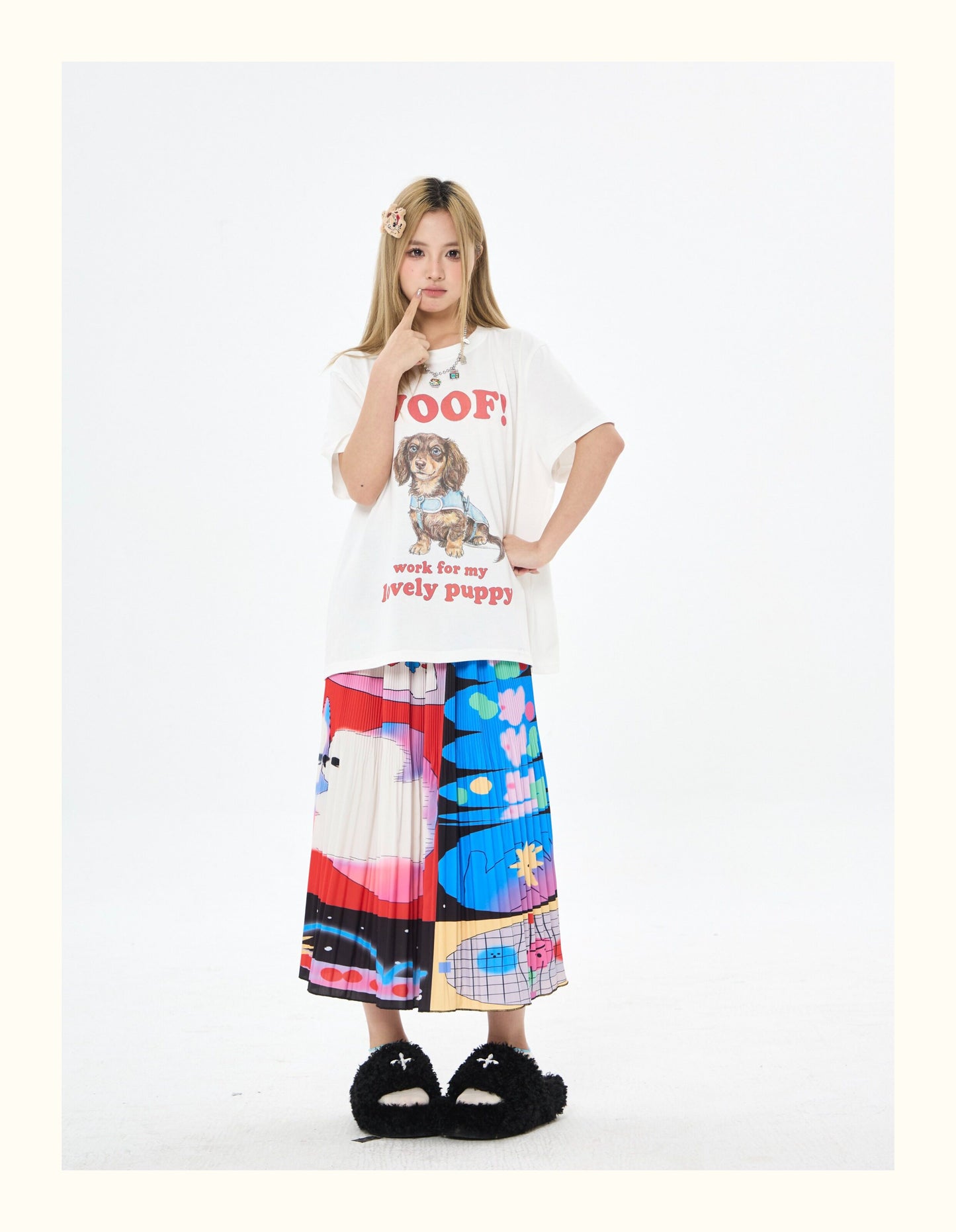 Robootoo - White Dachshund Print Oversized T-Shirt shirt Robootoo
