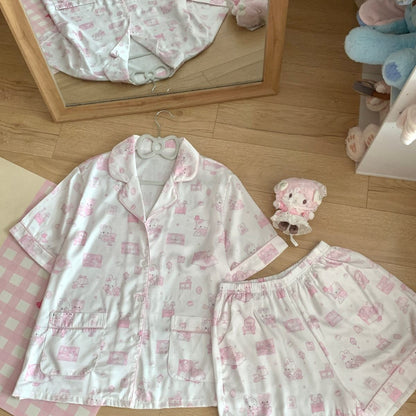 Blurred Bear - Pink Sweet Short Sleeve Pajama Set set Blurred Bear