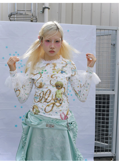 sillysis - Golden-Haired Girl Floral Ruffle Top shirt sillysis