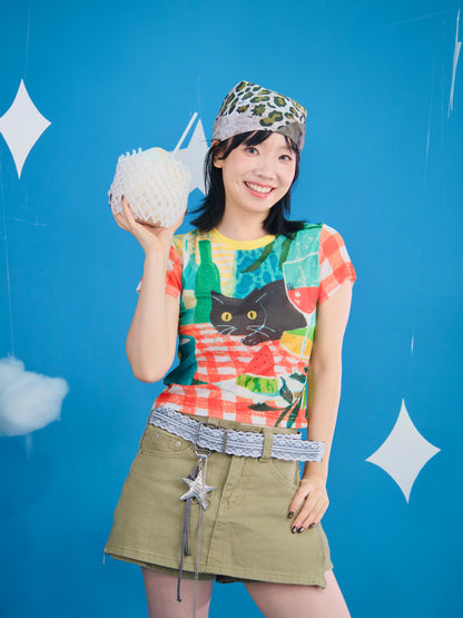 MeowMeow Bug - Decora Kei Cute Cartoon Mesh Top tshirt MeowMeow Bug