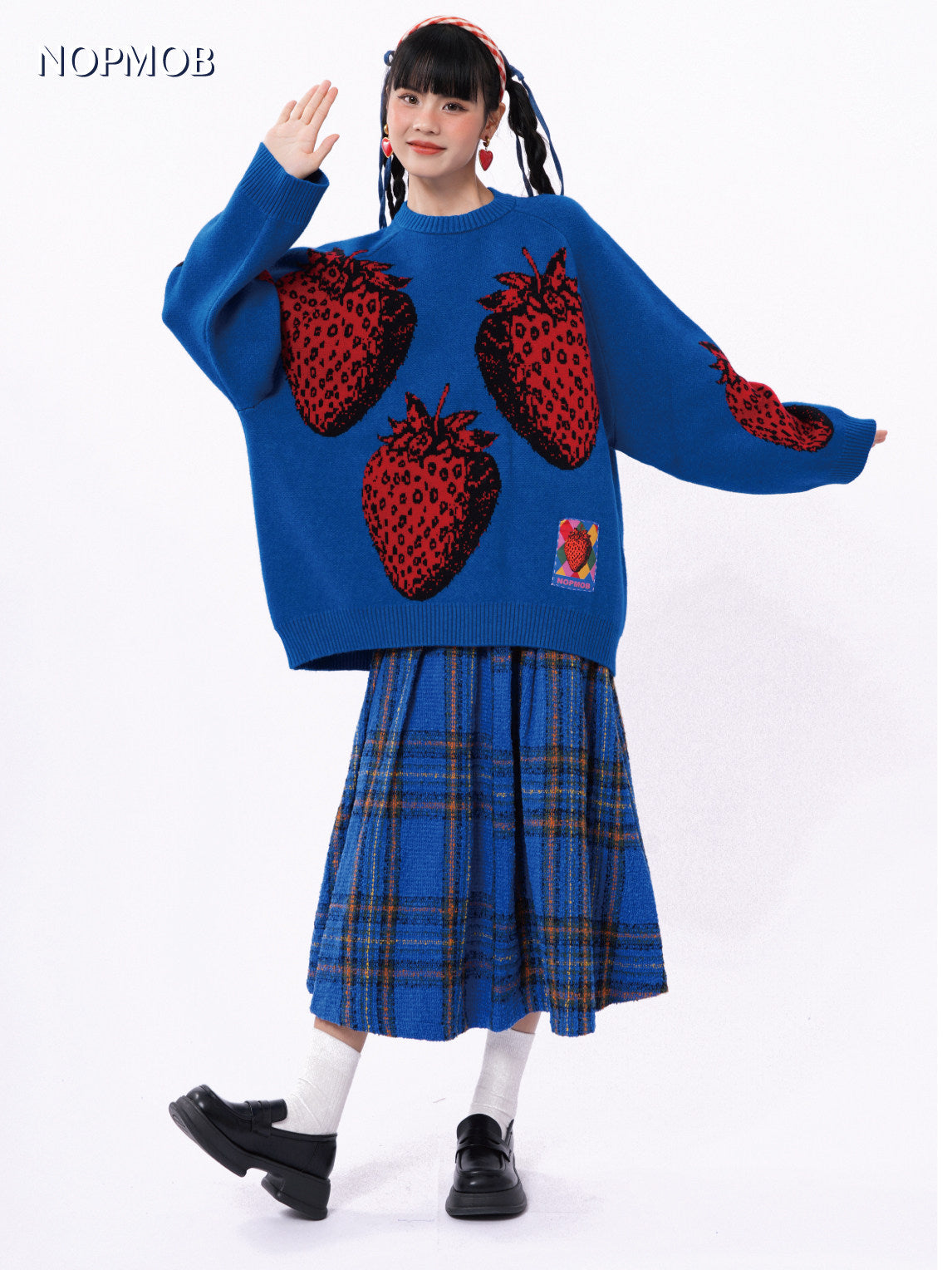 NOPMOB - Decora Kei Blue Strawberry Knit Sweater sweater NOPMOB