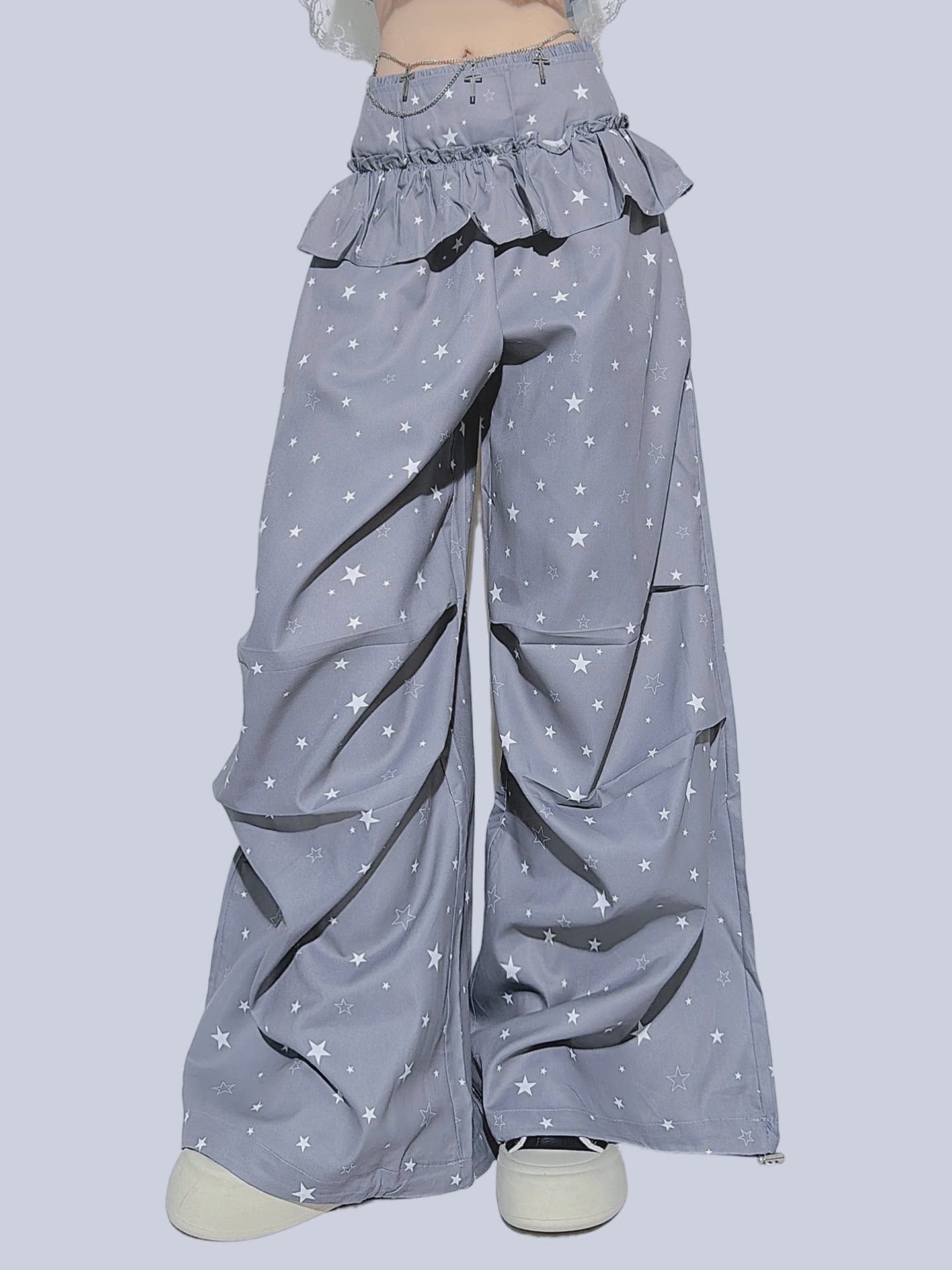 FANLOVEGIRL - Grey Ruffle Wide-Leg Pants pants FANLOVEGIRL
