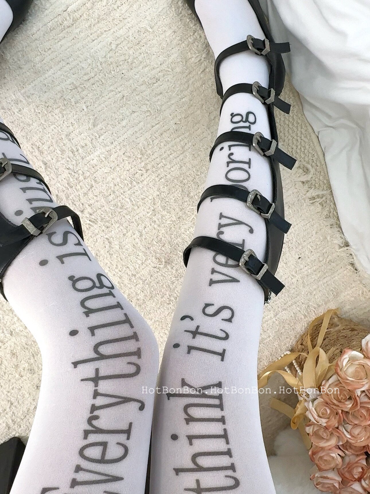 Hot BonBon - Black Letter Print Tights tights Hot BonBon