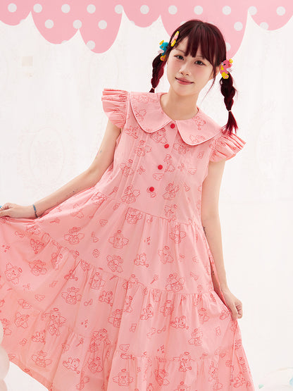 NIKKOU Kawaii Adjustable Waist Dress | Harajuku Puff Sleeve Dress dress Nikkou home