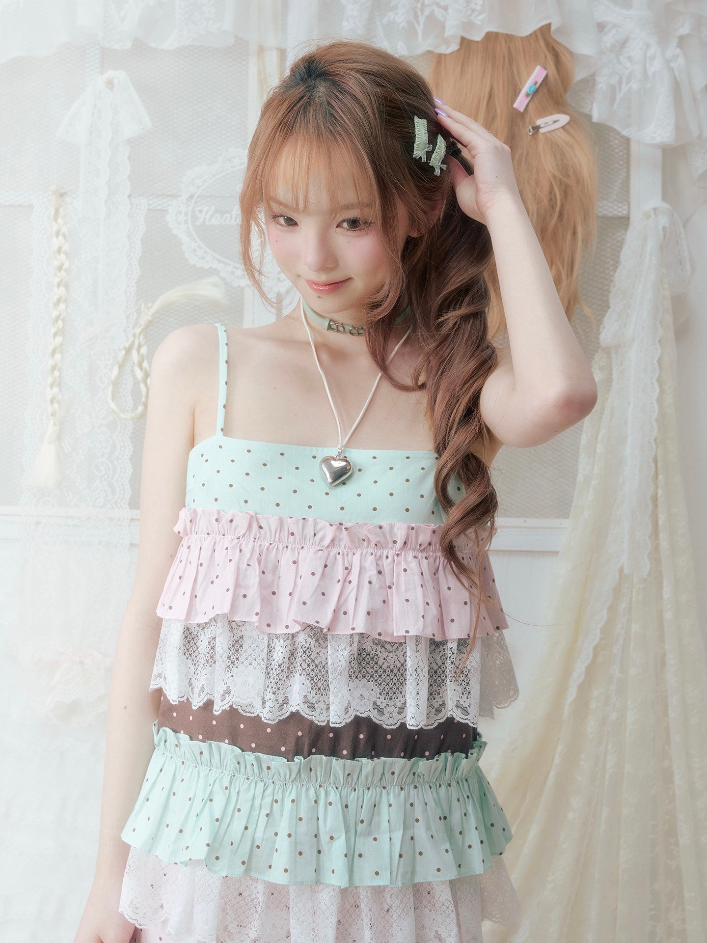 SOS SEAMSTRESS - Mint Polka Lace Cami Dress dress SOS SEAMSTRESS