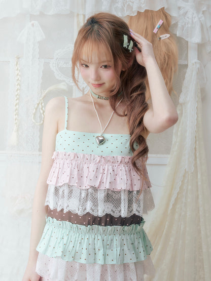 SOS SEAMSTRESS - Mint Polka Lace Cami Dress dress SOS SEAMSTRESS