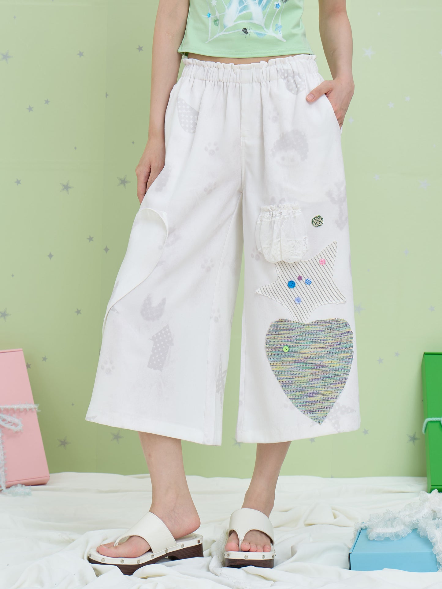 Moon Meadow - Patchwork Wide Leg Capri Pants shorts Moon Meadow