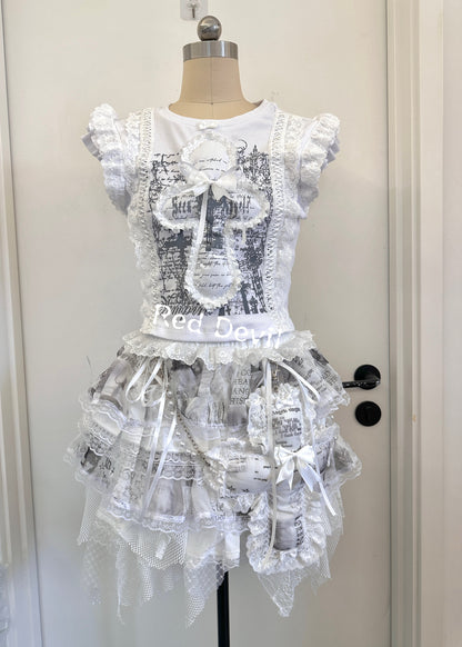 RedDevil - White Lace Asymmetrical Mesh Tiered Skirt skirt Red Devil