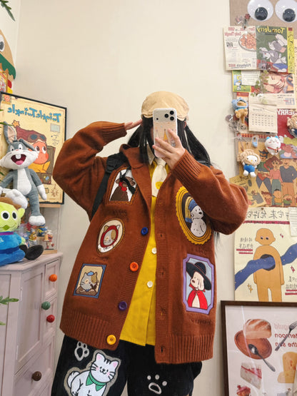 BIBULU - Kidcore Cartoon Embroidered Knit Cardigan Oversized Cozy cardigan BIBULU