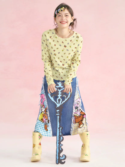 tntntutu - Waffle Knit Printed Long-Sleeve Top shirt tntntutu