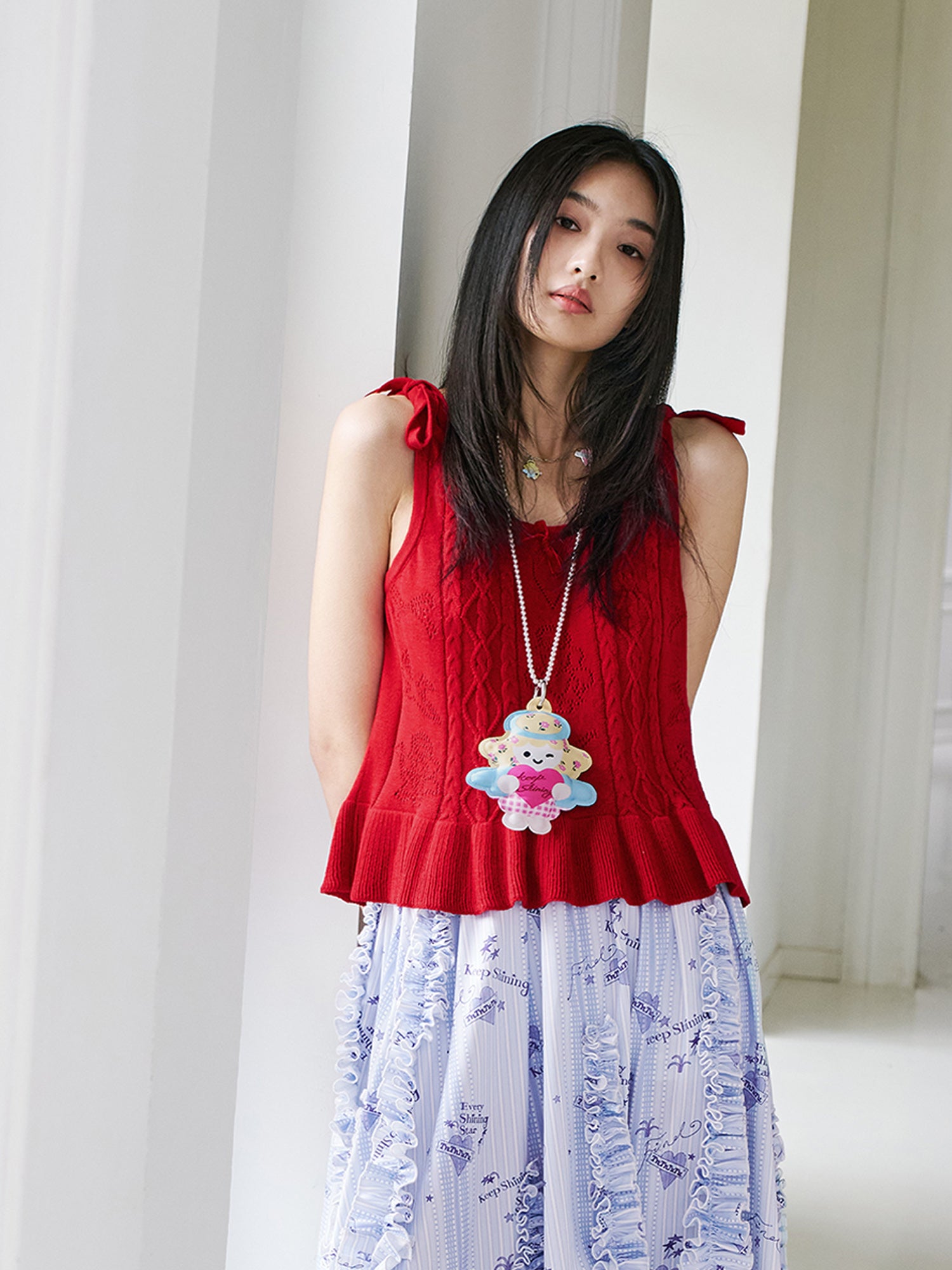 tntntutu Red Knitted Cami Butterfly Bow Camisole Cute Summer Cami camisole tntntutu