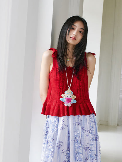 tntntutu Red Knitted Cami Butterfly Bow Camisole Cute Summer Cami camisole tntntutu
