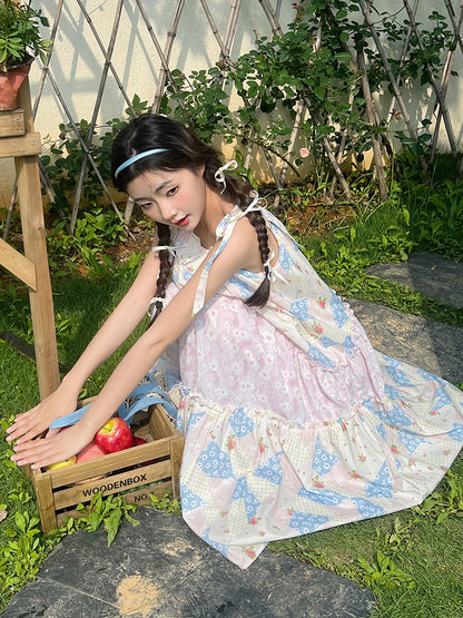 Mameya - Kawaii Floral Patchwork Tie Strap Dress dress Mameya