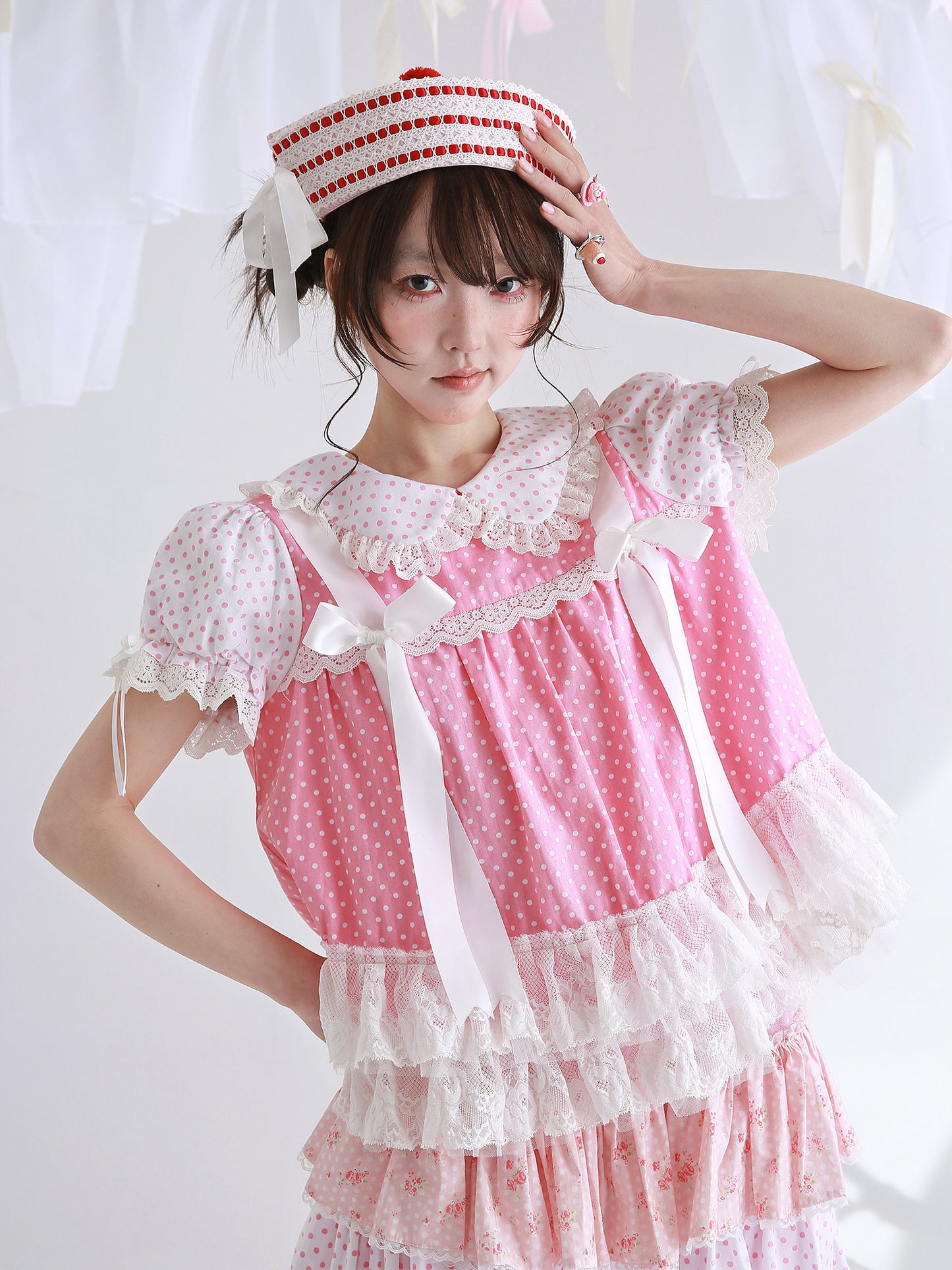 SOS MEME CLUB - Pink Polka Bow Blouse blouse SOS MEME CLUB