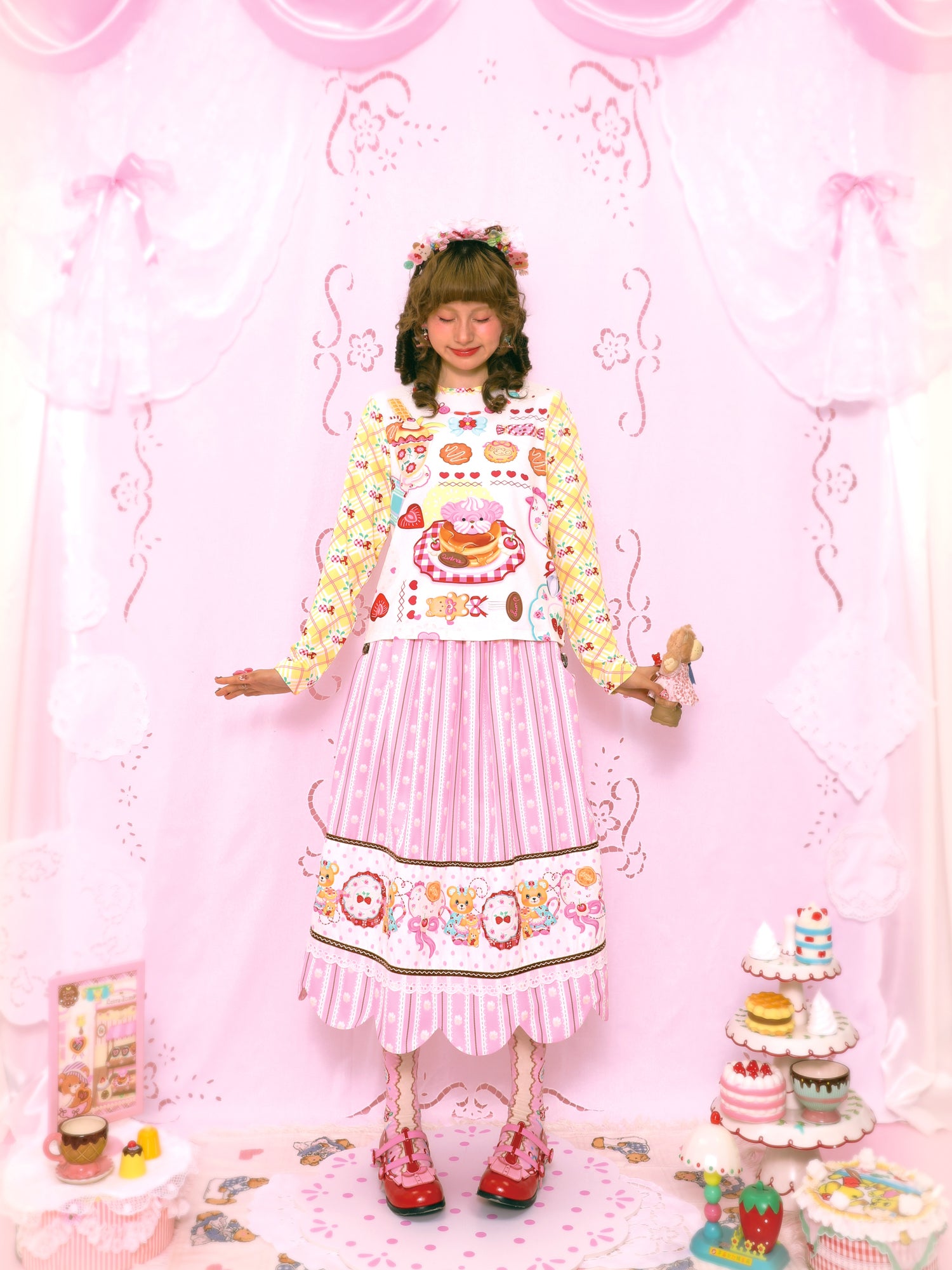 Lutra Jump - Kawaii Long Sleeve Top Yellow Plaid Dessert Base Shirt shirt Lutra Jump