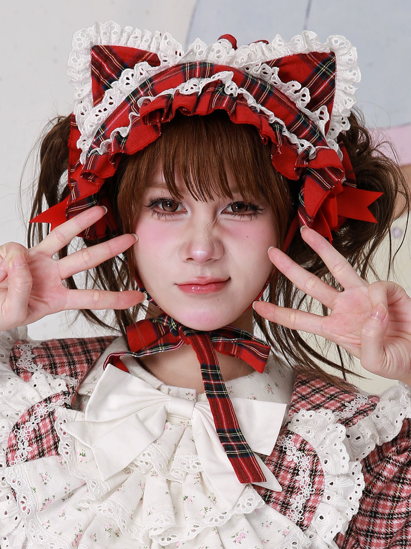SOS MEME CLUB - Kawaii Headband Christmas Red Plaid Headwear headband SOS MEME CLUB