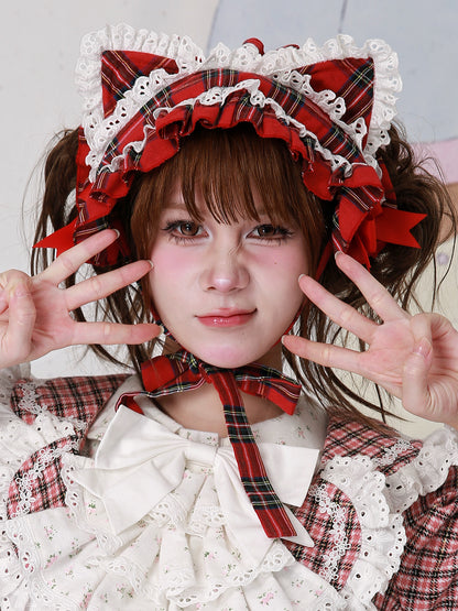 SOS MEME CLUB - Kawaii Headband Christmas Red Plaid Headwear headband SOS MEME CLUB