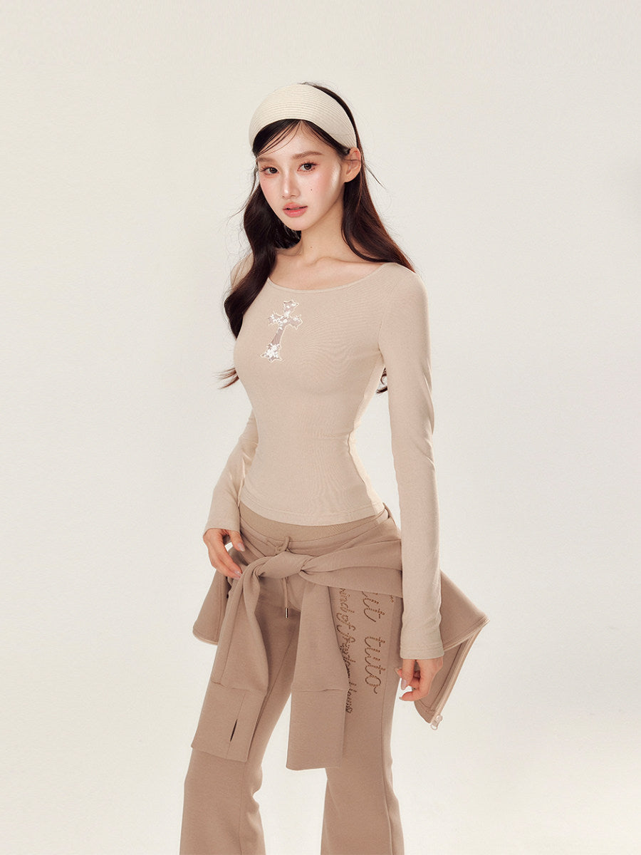 YZZI HE - White Cross Cutout Embroidered Top shirt YZZI HE Brown S