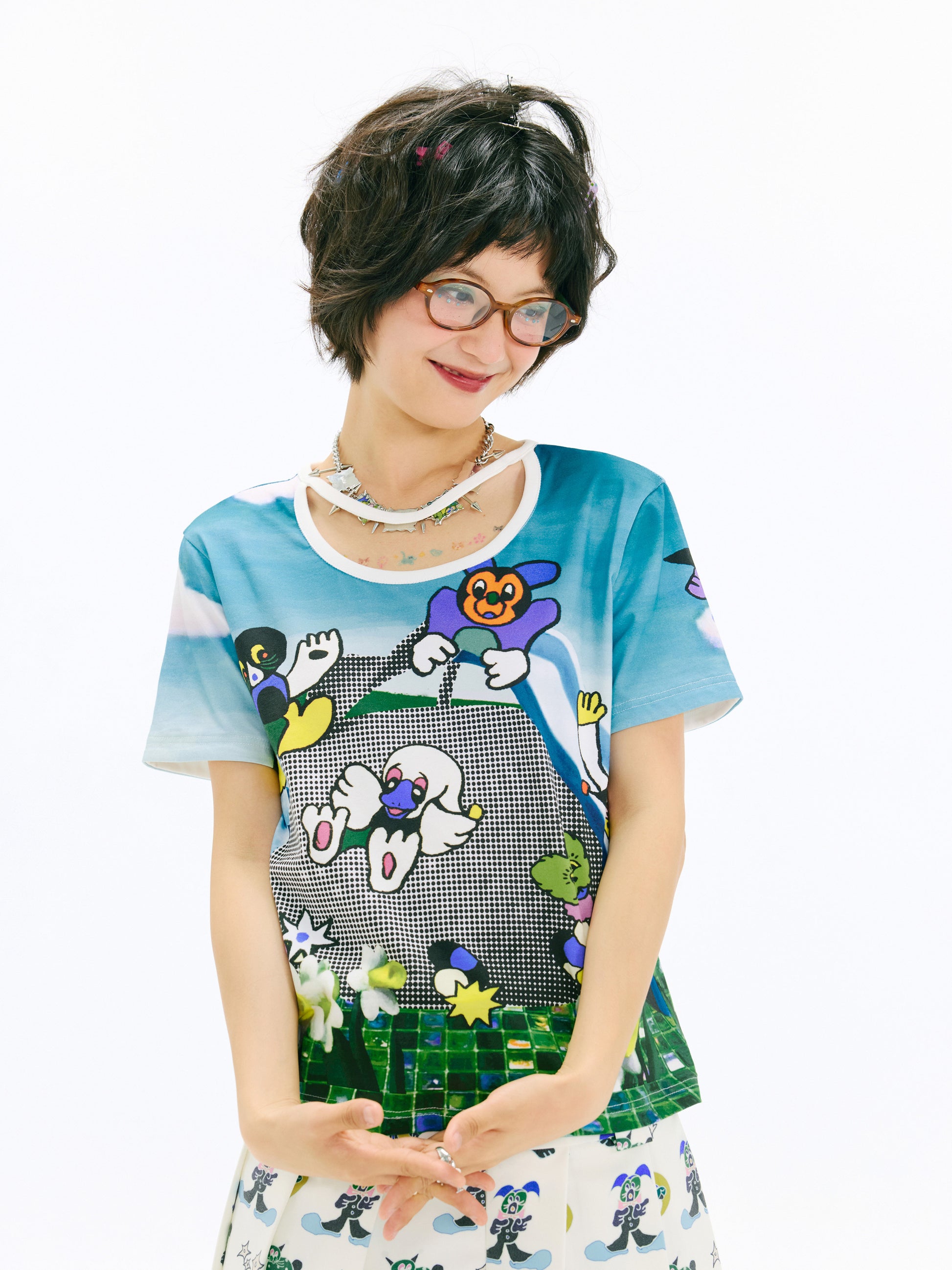 sillysis - Blue Slide Y2K Graphic Tee shirt sillysis