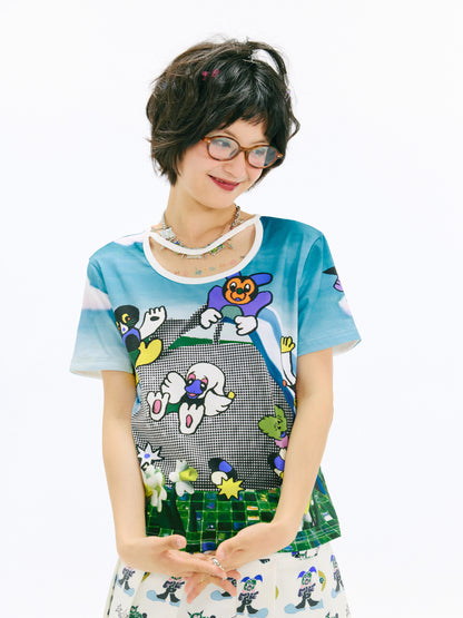sillysis - Blue Slide Y2K Graphic Tee shirt sillysis